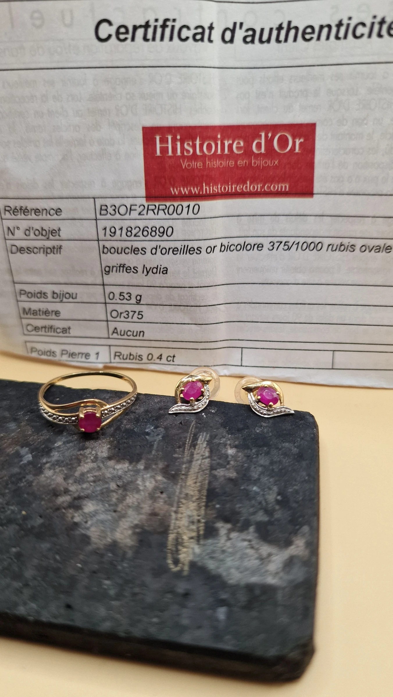 Ensemble bague rubis 9k et boucles d'oreilles rubis 9k or 375 – photo 3
